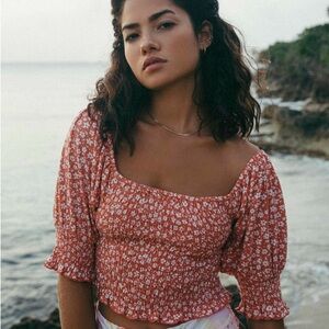 Billabong Floral Red Smocked Top
